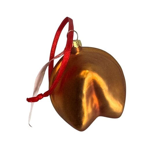 Chinese Fortune Cookie Blown Glass Ornament Gold Red Ribbon 2" - Picture 3 of 6